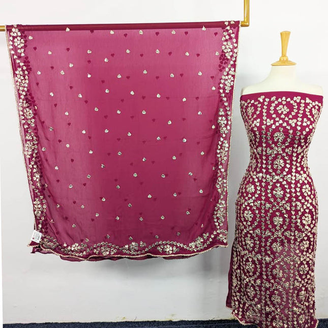Handmade Chiffon Full Jaal Gotta Work with 4 Sided Border Dupatta 2PC Unstitched