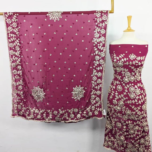 Fancy Chiffon Full Jaal Gotta Work with 4 Sided Border Dupatta 2PC Unstitched