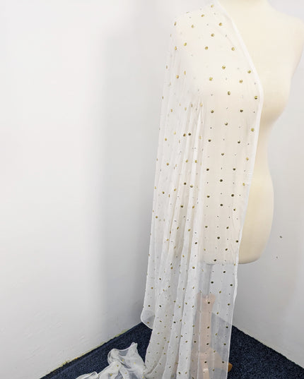 Handmade Pure China Crinkle With Golden + Silver Button Mukesh Work Dupatta