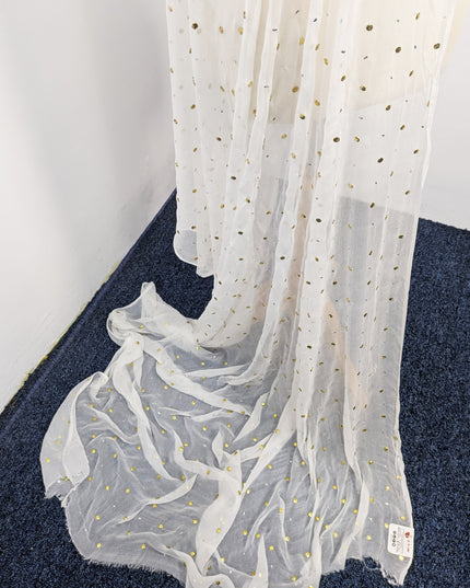 Handmade Pure China Crinkle With Golden + Silver Button Mukesh Work Dupatta