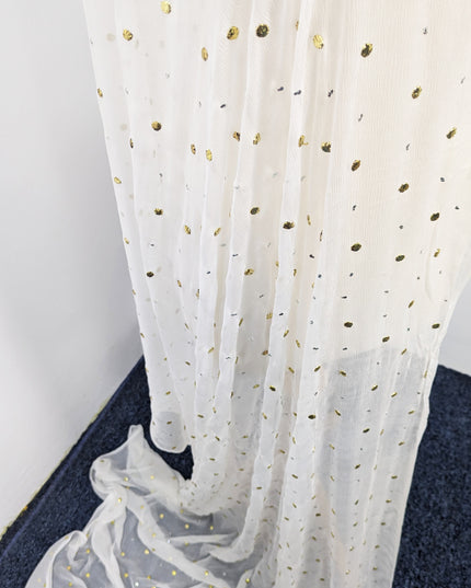 Handmade Pure China Crinkle With Golden + Silver Button Mukesh Work Dupatta