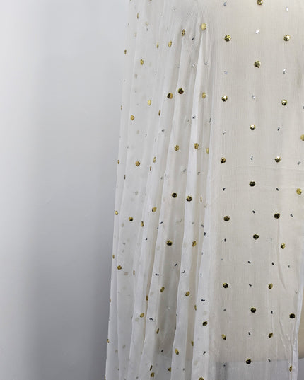 Handmade Pure China Crinkle With Golden + Silver Button Mukesh Work Dupatta