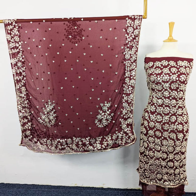 Handmade Chiffon Full Jaal Gotta Work with 4 Sided Border Dupatta 2PC Unstitched