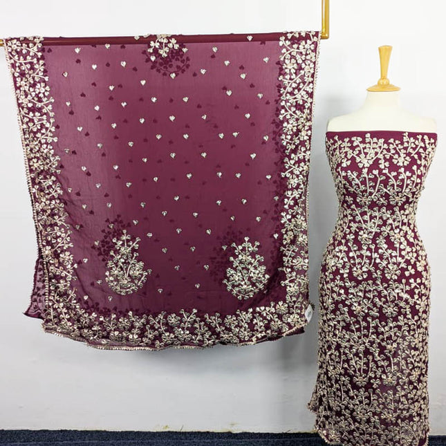 Chiffon Full Jaal Gotta Work with 4 Sided Border Dupatta 2PC Unstitched