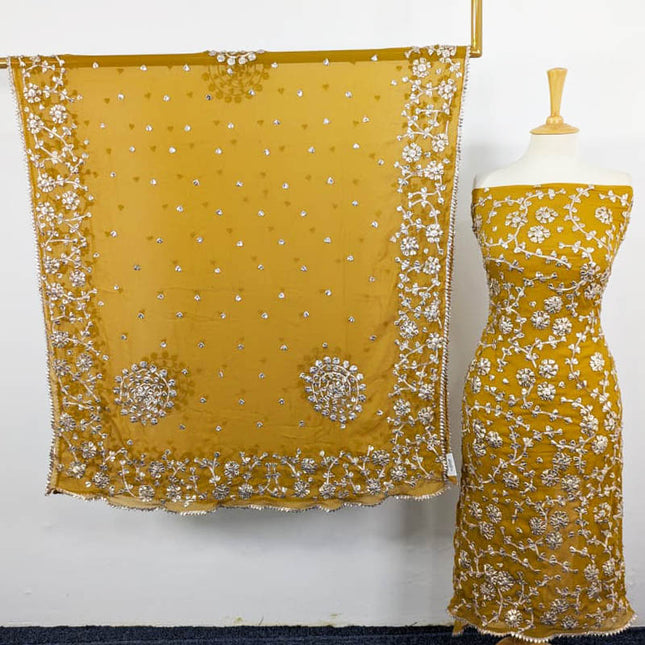 Fancy Handmade Chiffon with Full Jaal Gotta Work 2PC Unstitched