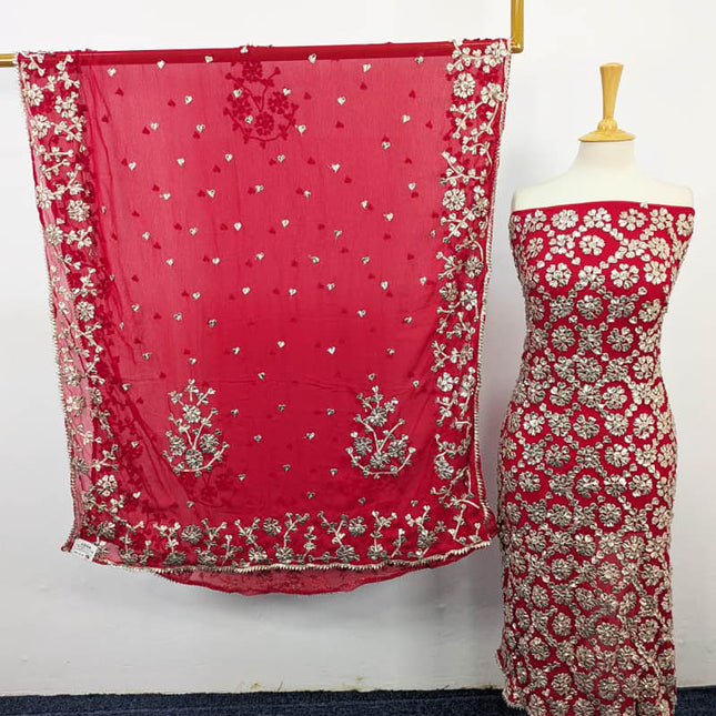 Handmade Chiffon Full Jaal Gotta Work with 4 Sided Border Dupatta 2PC Unstitched
