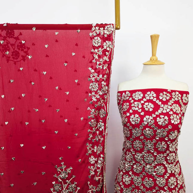 Handmade Chiffon Full Jaal Gotta Work with 4 Sided Border Dupatta 2PC Unstitched