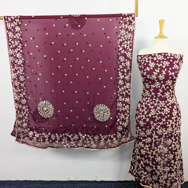 Fancy Chiffon Full Jaal Gotta Work with 4 Sided Border Dupatta 2PC Unstitched