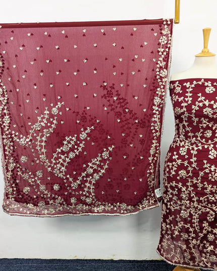 Fancy Handmade Chiffon with Full Jaal Gotta Work 2PC Unstitched