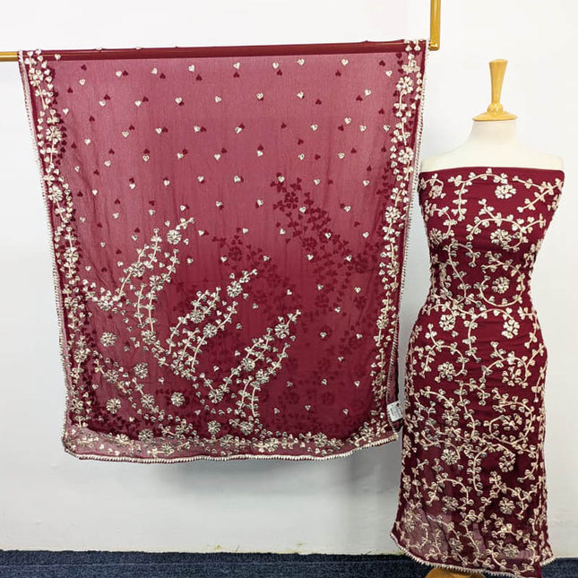 Fancy Handmade Chiffon with Full Jaal Gotta Work 2PC Unstitched