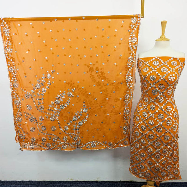 Handmade Chiffon Full Jaal Gotta Work with 4 Sided Border Dupatta 2PC Unstitched