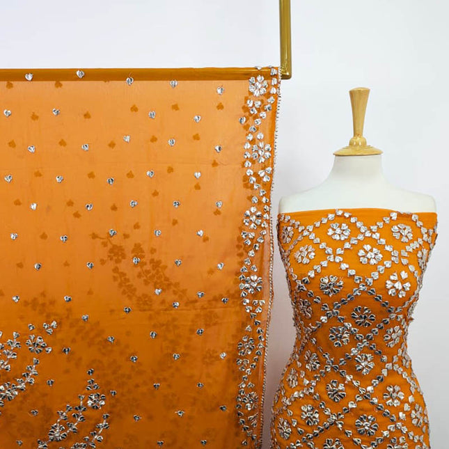 Handmade Chiffon Full Jaal Gotta Work with 4 Sided Border Dupatta 2PC Unstitched