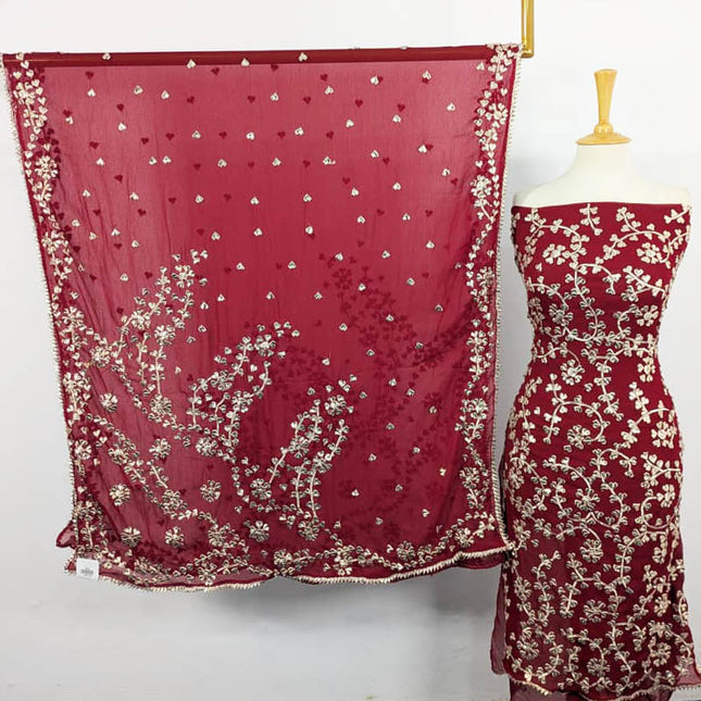 Fancy Handmade Chiffon with Full Jaal Gotta Work 2PC Unstitched