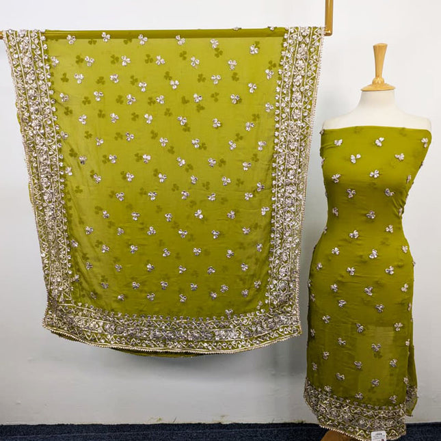 Handmade Gotta Work Chiffon  with 4 Sided Border Dupatta 2PC Unstitched