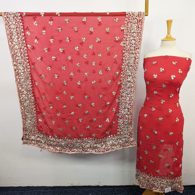Handmade Gotta Work Chiffon  with 4 Sided Border Dupatta 2PC Unstitched