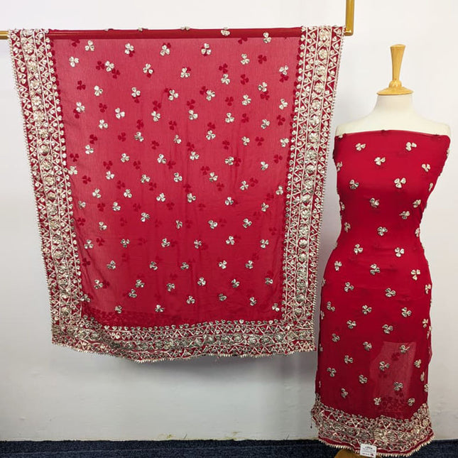 Handmade Gotta Work Chiffon  with 4 Sided Border Dupatta 2PC Unstitched
