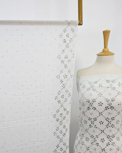 Bamber Chiffon with Full Jaal Silver Mukesh Work 2PC Unstitched