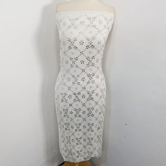 Bamber Chiffon with Full Jaal Silver Mukesh Work 2PC Unstitched