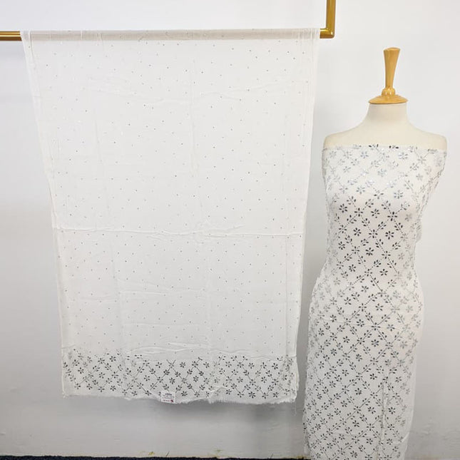 Handmade Bamber Chiffon with Full Jaal Silver Mukesh Work 2PC Unstitched