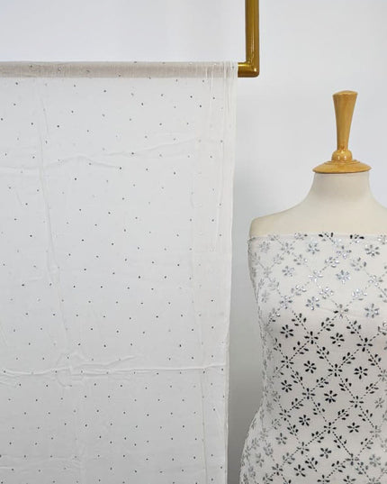 Handmade Bamber Chiffon with Full Jaal Silver Mukesh Work 2PC Unstitched