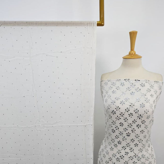 Handmade Bamber Chiffon with Full Jaal Silver Mukesh Work 2PC Unstitched