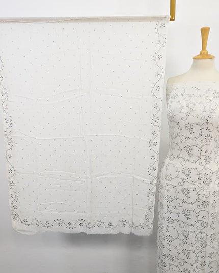 Fancy Bamber Chiffon with Full Jaal Silver Mukesh Work 2PC Unstitched