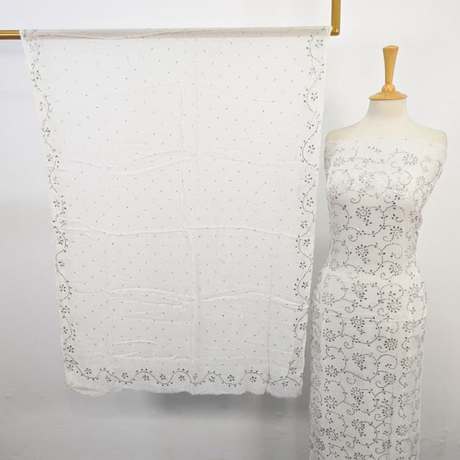 Fancy Bamber Chiffon with Full Jaal Silver Mukesh Work 2PC Unstitched