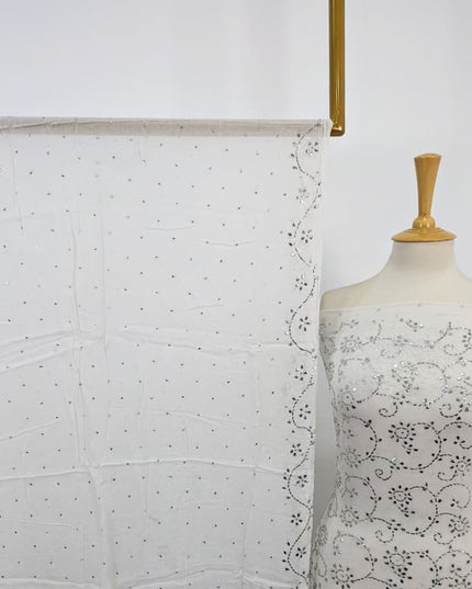 Fancy Bamber Chiffon with Full Jaal Silver Mukesh Work 2PC Unstitched