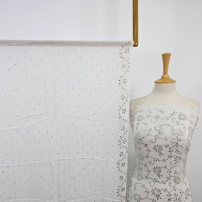 Fancy Bamber Chiffon with Full Jaal Silver Mukesh Work 2PC Unstitched