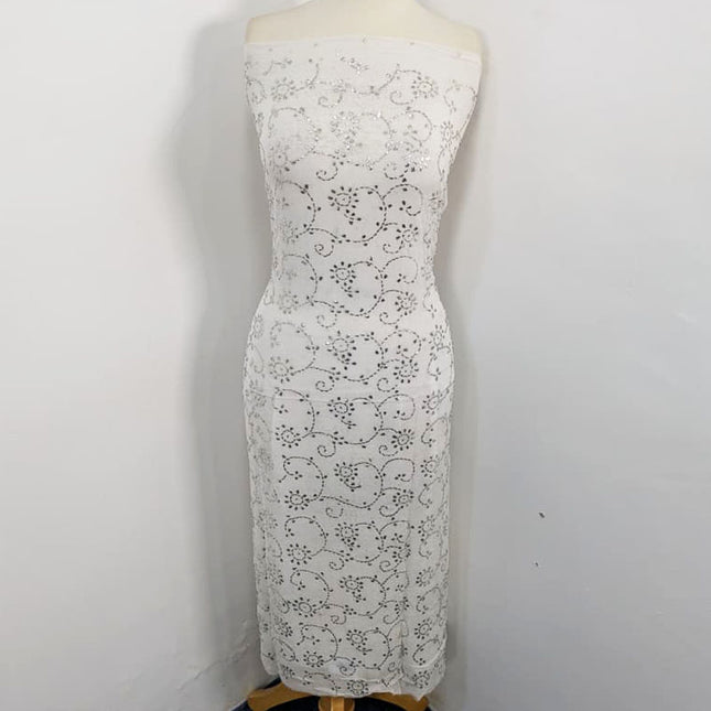 Fancy Bamber Chiffon with Full Jaal Silver Mukesh Work 2PC Unstitched