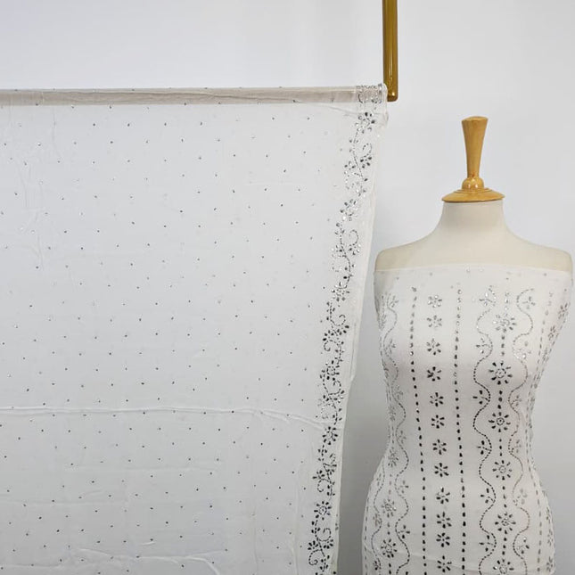 Handmade Full Jaal Silver Mukesh Work Bamber Chiffon 2PC Unstitched