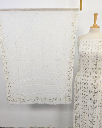 Bamber Chiffon with Full Jaal Golden Mukesh Work 2PC Unstitched