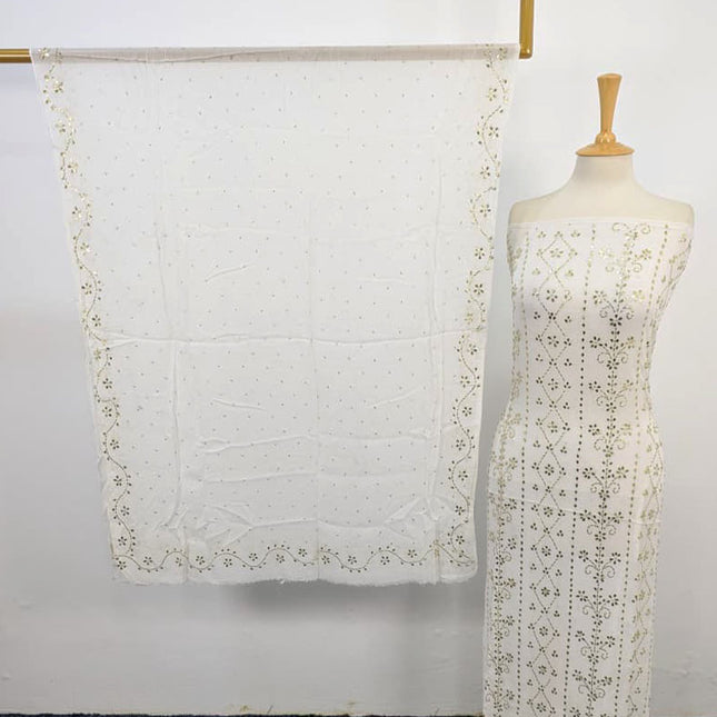Bamber Chiffon with Full Jaal Golden Mukesh Work 2PC Unstitched