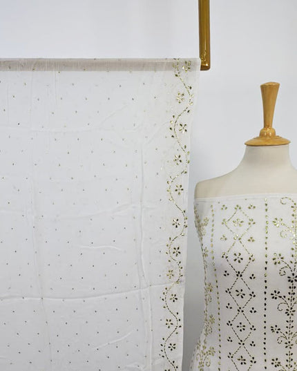 Bamber Chiffon with Full Jaal Golden Mukesh Work 2PC Unstitched