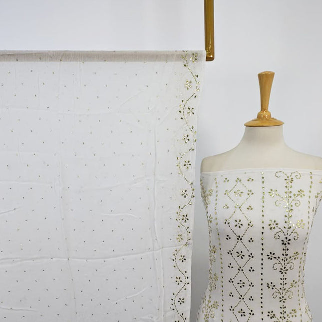 Bamber Chiffon with Full Jaal Golden Mukesh Work 2PC Unstitched