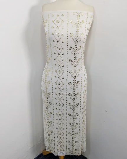 Bamber Chiffon with Full Jaal Golden Mukesh Work 2PC Unstitched