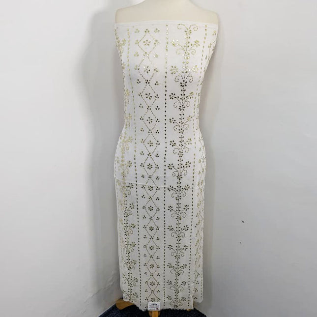 Bamber Chiffon with Full Jaal Golden Mukesh Work 2PC Unstitched