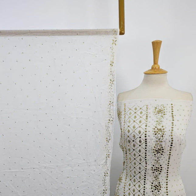 Fancy Bamber Chiffon with Full Jaal Golden Mukesh Work 2PC Unstitched