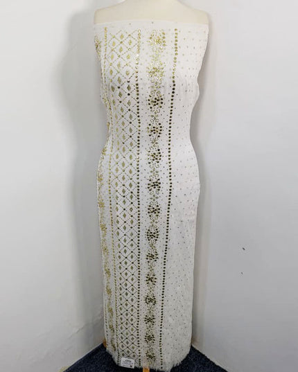 Fancy Bamber Chiffon with Full Jaal Golden Mukesh Work 2PC Unstitched