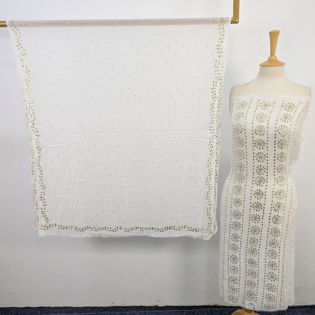 Handmade Full Jaal Golden Mukesh Work Bamber Chiffon 2PC Unstitched