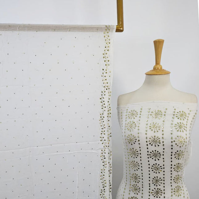 Handmade Full Jaal Golden Mukesh Work Bamber Chiffon 2PC Unstitched