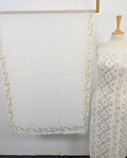 Premium Handmade Bamber Chiffon with Full Jaal Golden Mukesh Work 2PC Unstitched