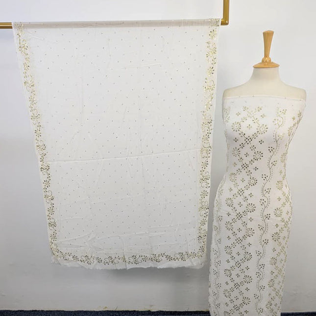 Premium Handmade Bamber Chiffon with Full Jaal Golden Mukesh Work 2PC Unstitched