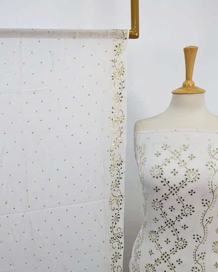 Premium Handmade Bamber Chiffon with Full Jaal Golden Mukesh Work 2PC Unstitched