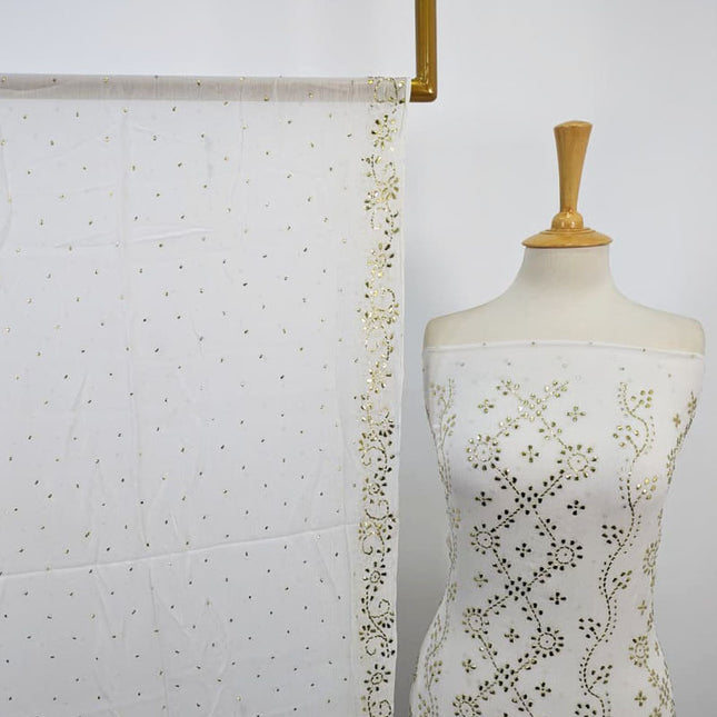 Premium Handmade Bamber Chiffon with Full Jaal Golden Mukesh Work 2PC Unstitched