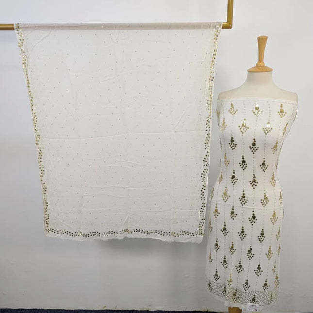 Luxury Handmade Bamber Chiffon with Full Jaal Golden Mukesh Work 2PC Unstitched