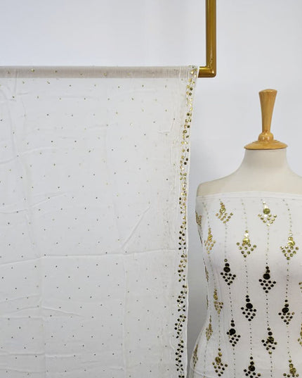 Luxury Handmade Bamber Chiffon with Full Jaal Golden Mukesh Work 2PC Unstitched