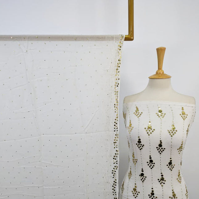 Luxury Handmade Bamber Chiffon with Full Jaal Golden Mukesh Work 2PC Unstitched