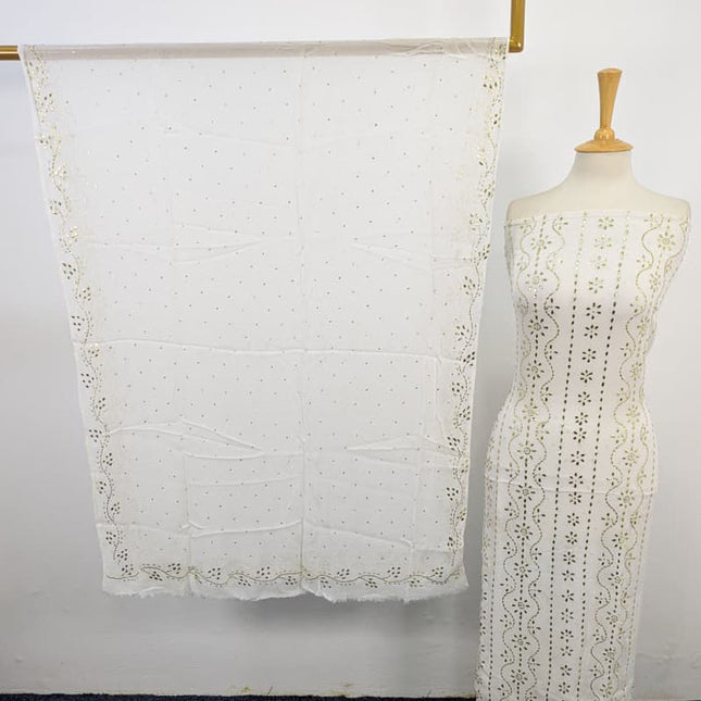 Bamber Chiffon with Full Jaal Golden Mukesh Work 2PC Unstitched