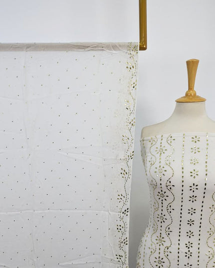 Bamber Chiffon with Full Jaal Golden Mukesh Work 2PC Unstitched